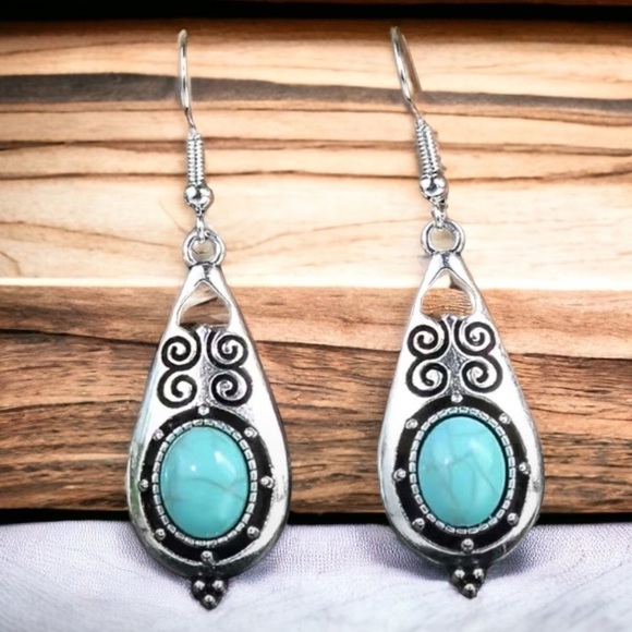 Boho Western Dangle Drop Earrings Native American Turquoise Vintage Silver Style - Picture 9 of 16